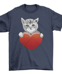 Cute Pet Kitty Cat and Heart Illustration Tee Shirt T-Shirt