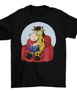 Giraffe Reading on Couch Tee for Animal Lovers T-Shirt
