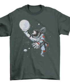 Astronaut Basketball and Moon Graphic Tee Shirt T-Shirt