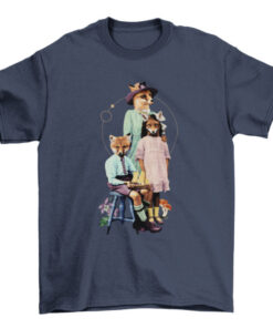Wildlife Fox Family Posing in Fancy Flower Fashion Dresses and Attire T-Shirt