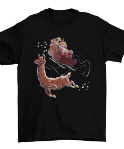 Christmas Santa and Llama Holiday Tee Shirt T-Shirt