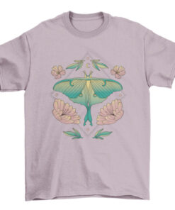 Pastel Luna Moth and Flower Garden Nature T-Shirt