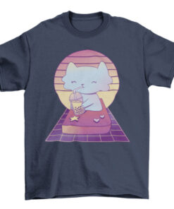 Cute Cat Drinking Bubble Tea Graphic Tee Shirt T-Shirt