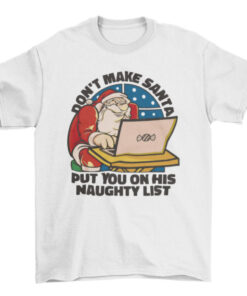 Santa Claus Working on Laptop Christmas Tee T-Shirt