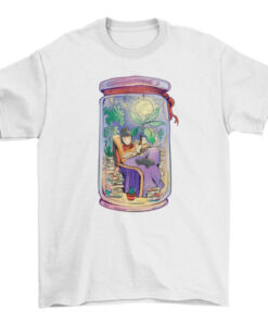 Girl in Jar Reading Books and Cat Aesthetic T-Shirt
