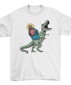Funny Jesus and T-Rex Graphic Tee Shirt T-Shirt