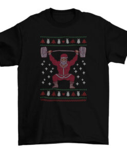 Santa Claus Weightlifting Barbell Christmas Holiday T-Shirt