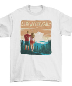 Romantic Couple Watching Sunset in High Cliff Forest - Love Quote T-Shirt