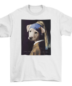 Fashionable Famous Dog Girl Painting Pearl Animal T-Shirt