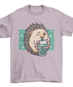 Hedgehog Boba Tea Drinking T-Shirt Design T-Shirt