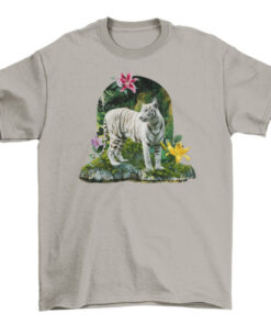 White Tiger Animal in Flower Garden Tee Shirt T-Shirt