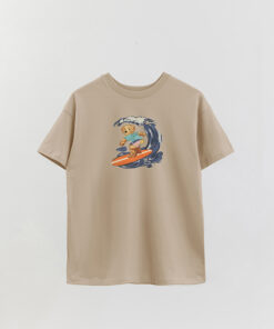 Unisex Bear Surfer Bear Printed Overshirt T-Shirt