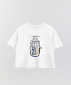 Beach Sardines Printed Crop T-Shirt In Olive Oil