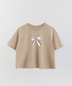 Coastal Sweet Minimalism Printed Crop T-Shirt