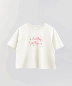 Xmas Pink Holly Jolly Printed Crop T-Shirt