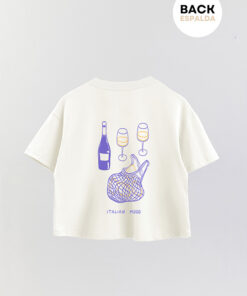 Blue Italian Mood Printed Crop Fb T-Shirt