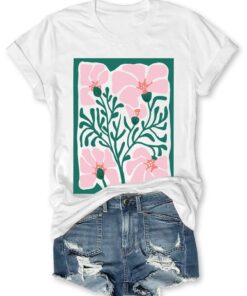 Botanical T-Shirt With Bright Abstract Flowers